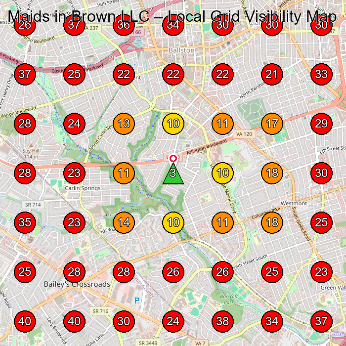 Maids in Brown LLC GeoGrid visibility map for Appliance Repair Service in Falls Church